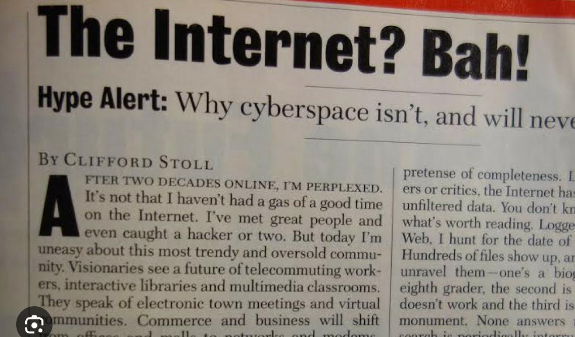 Sceptical 1990s newspaper article dismissing the internet