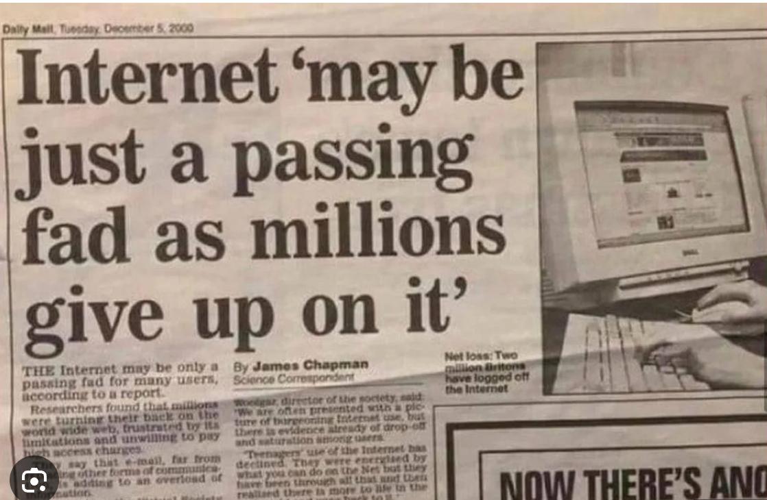 1990s newspaper claiming the internet is a passing fad